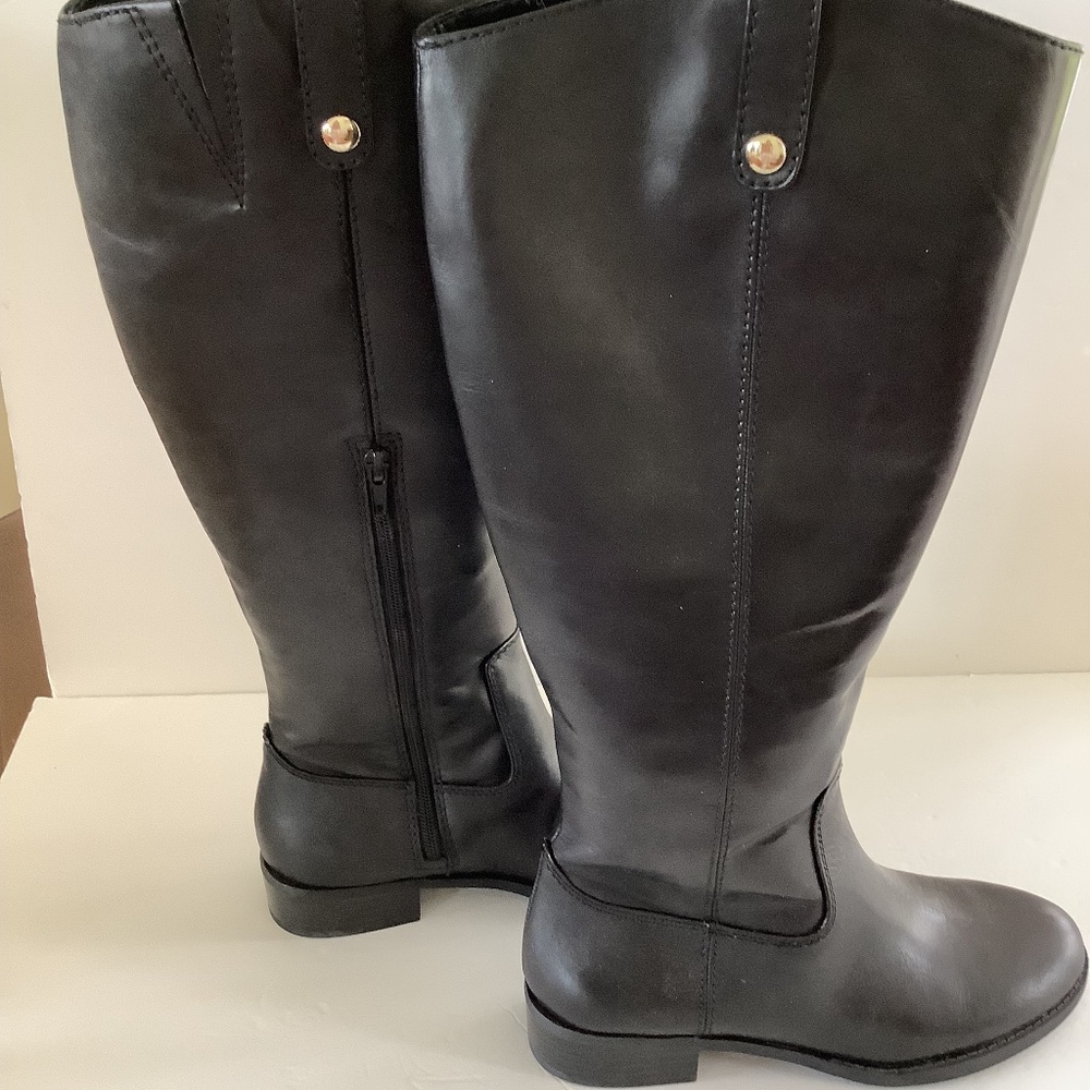 Ladies INC black leather riding boots size 8 wide calf brand new